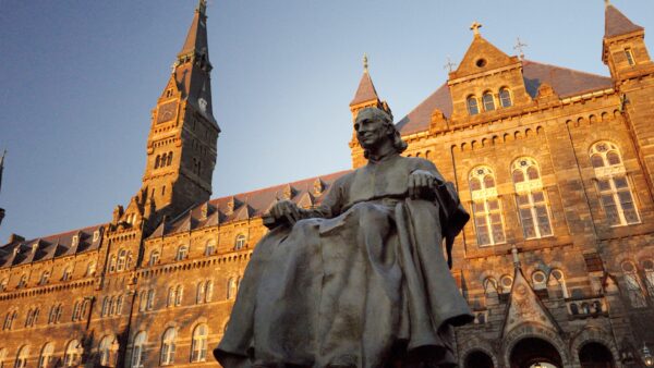 John Carroll statue at sunrise